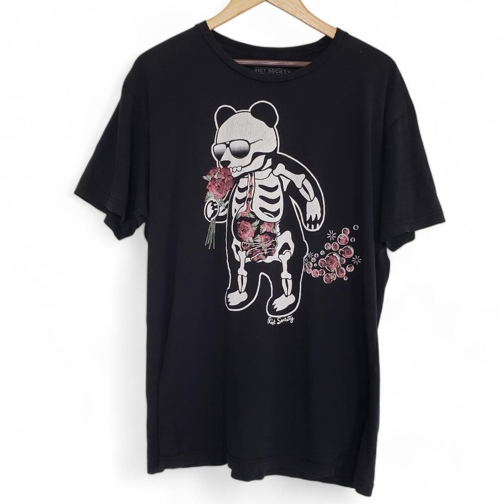 Riot Society Shirt Men's Panda Skeleton Rose Misfit Style Punk‎ Graphic XL